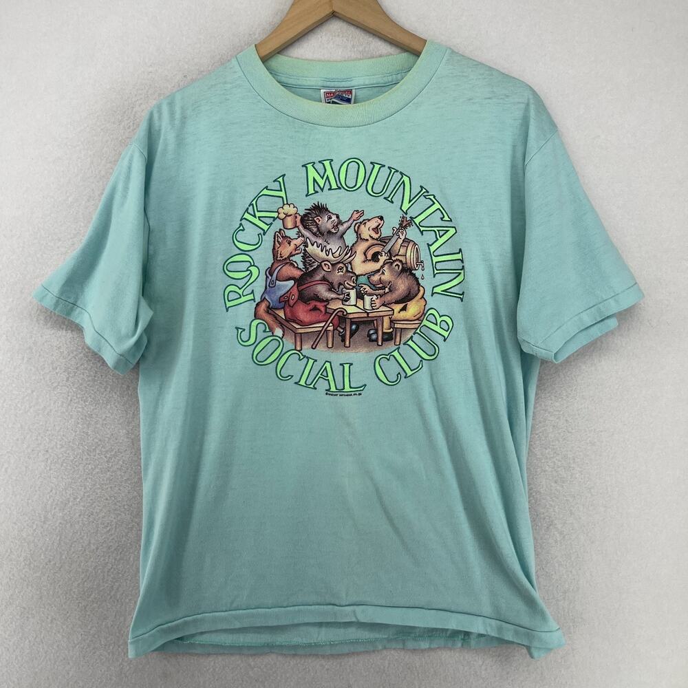 ROCKY MOUNTAIN Shirt Adult XL Social Club 1984 Single Stitch Green USA VTG